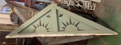 Gable vents with sunshine motif cut in galvanised sheet, vintage handmade, 2 available, 2100mm x 620mm. $145 each
