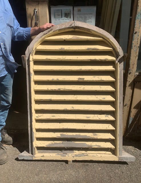Original round top gable vent with wire mesh and louvres, 1340 H x 910 W x 150 D (D146) $645