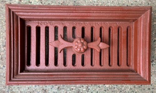 Top view of original A. Simpson and Son wall vent, cast iron, 275 x 150 x 85mm,