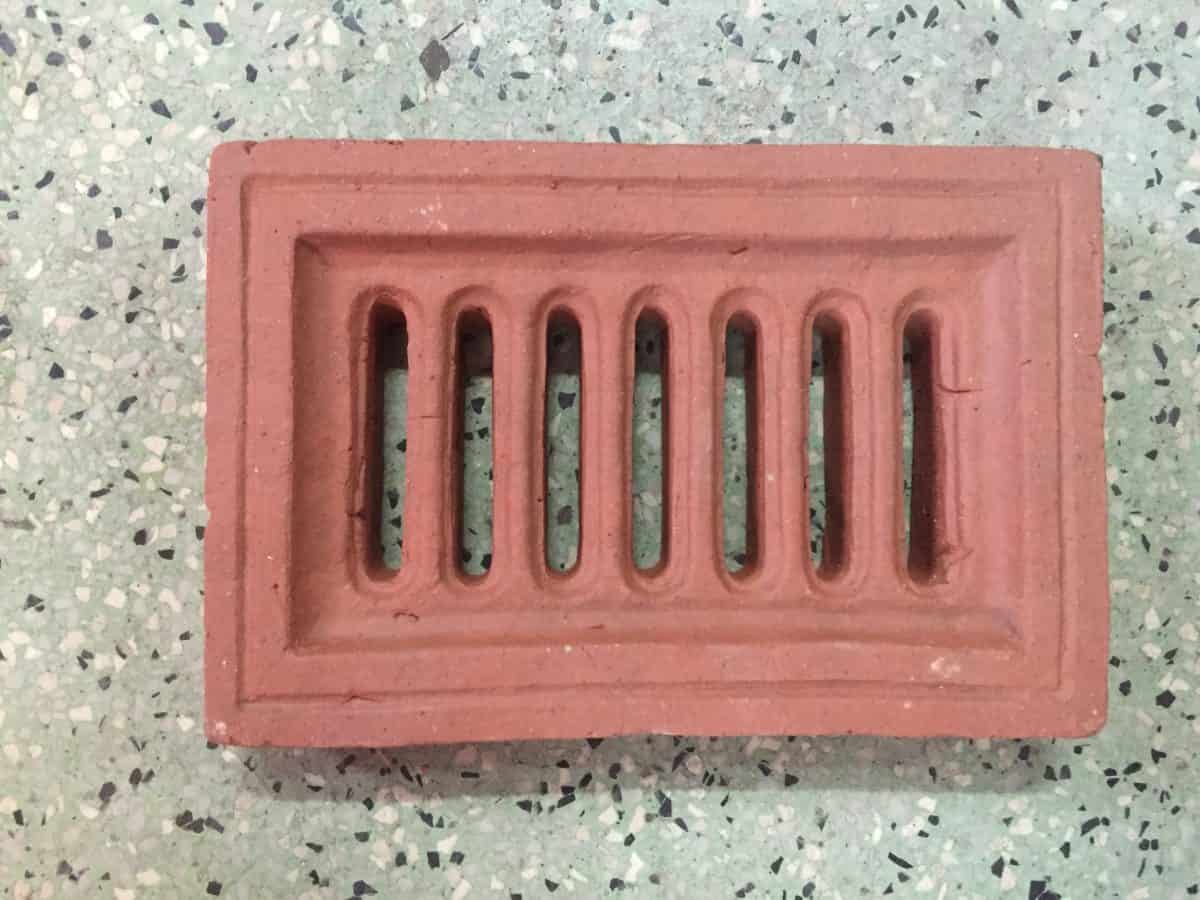 Vertical slots external terracotta double brick vent, locally made reproduction of heritage vent, 228x150x35mm Please contact us for current stock levels and orders $38