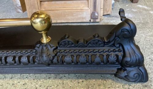 Detail of Victorian cast iron and brass fire curb, 1100mm W x 240mm D x 175mm H (F254) $345