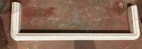 Original late 1800s Italian white marble fire place fender with grey veins, 1360mm wide x 390mm deep x 120mm high (F16) $345