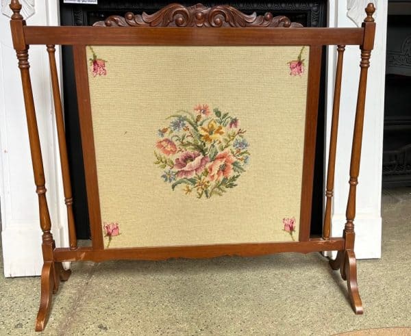 Tapestry and polished timber fireplace screen, 92cm W x 80cm H (S212RR) $220