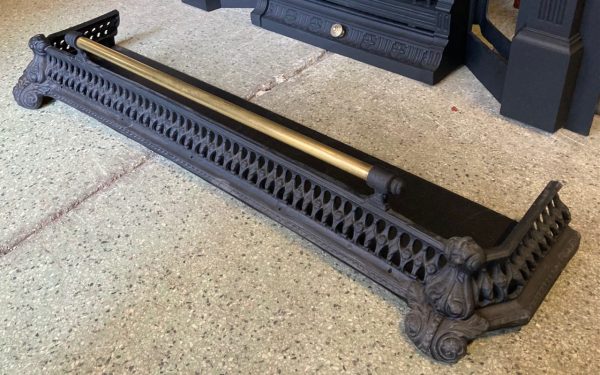 View #3 of Victorian fire fender, cast iron with brass rail 980 W x 140 H x 20 D (F312) $245