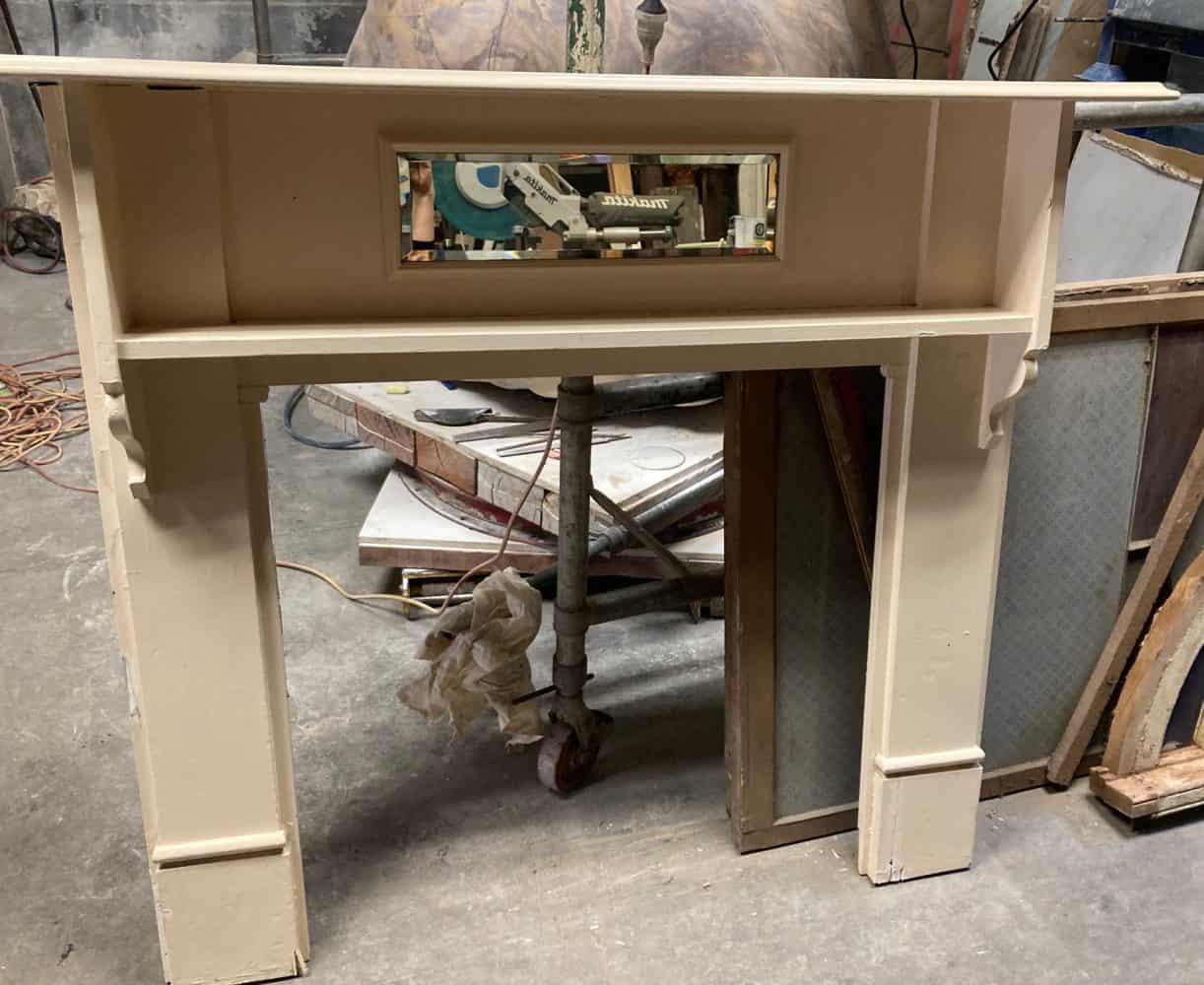 Cream painted double shelf mantelpiece with bevelled mirror - Image 2
