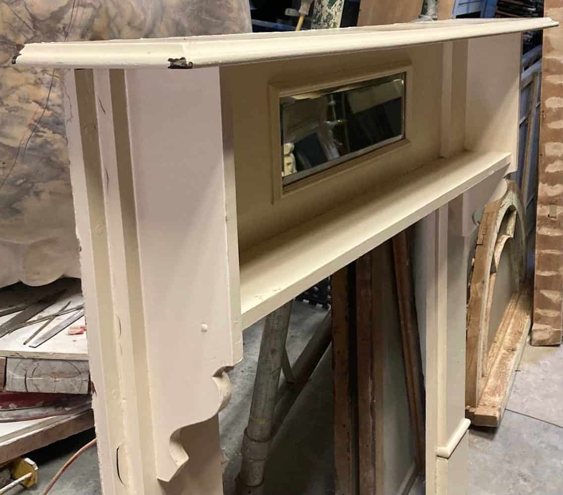 Cream painted double shelf mantelpiece with bevelled mirror - Image 3