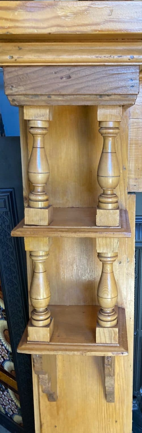 Original Edwardian polished Baltic pine fire surround with turnings - Image 3