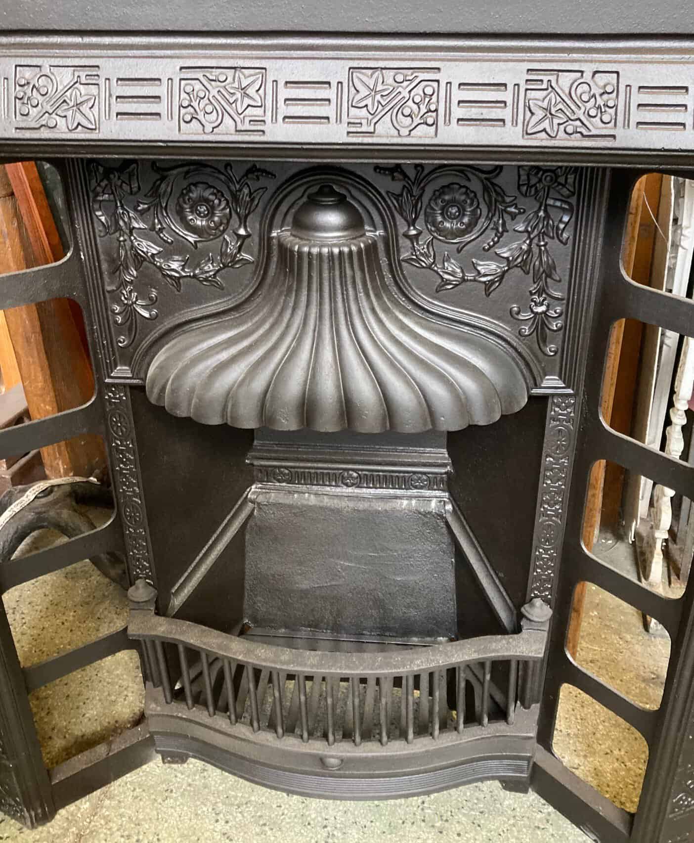 Circa 1900 original cast iron fire insert with stunning fluted hood, fully restored by Feds, 965 x 965 - Image 2